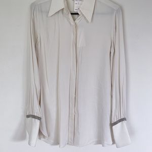 Phillip Lim Long Sleeve Ivory Embellished Rhinestone cuff sleeve silk Blouse